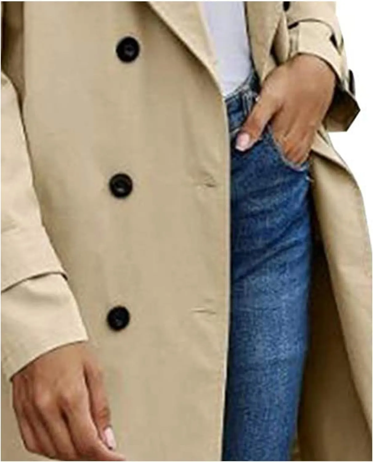 SEMATOMALA Women's Double Breasted Midi Trench Coat Flowy Light Weight Classic Belted Lapel Slim Windproof Overcoat