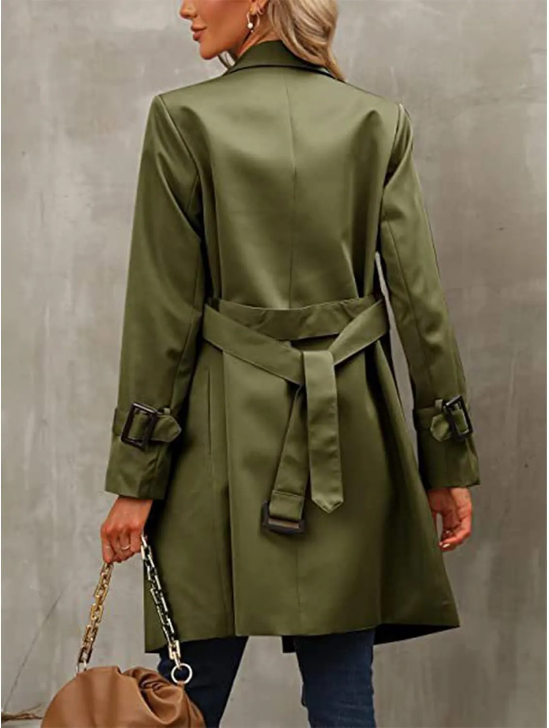 SEMATOMALA Women's Double Breasted Midi Trench Coat Flowy Light Weight Classic Belted Lapel Slim Windproof Overcoat