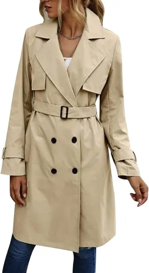 SEMATOMALA Women's Double Breasted Midi Trench Coat Flowy Light Weight Classic Belted Lapel Slim Windproof Overcoat