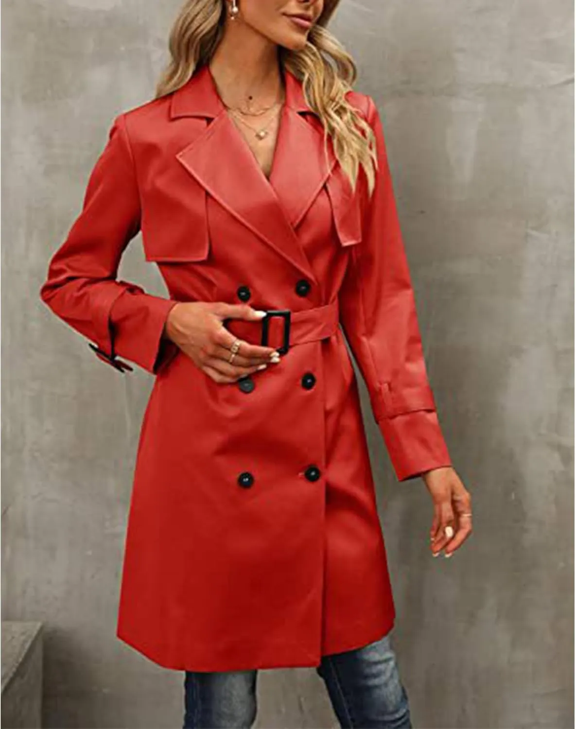 SEMATOMALA Women's Double Breasted Midi Trench Coat Flowy Light Weight Classic Belted Lapel Slim Windproof Overcoat