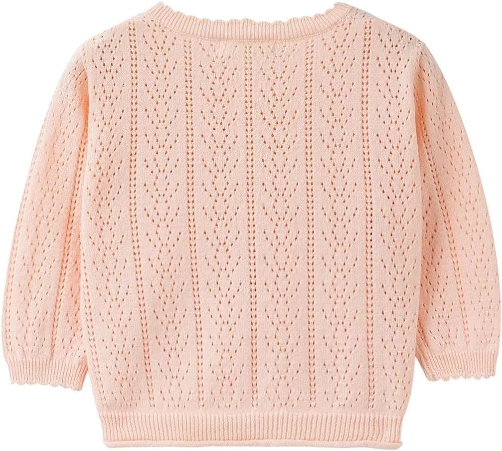 Simplee kids Baby Girl Thin Sweater Solid White Pink Cardigans for Toddler 0-3Years