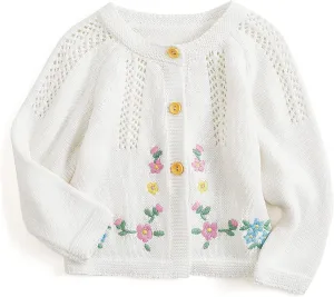 Simplee kids Baby Girl Thin Sweater Solid White Pink Cardigans for Toddler 0-3Years