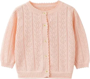 Simplee kids Baby Girl Thin Sweater Solid White Pink Cardigans for Toddler 0-3Years