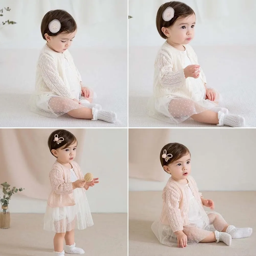 Simplee kids Baby Girl Thin Sweater Solid White Pink Cardigans for Toddler 0-3Years
