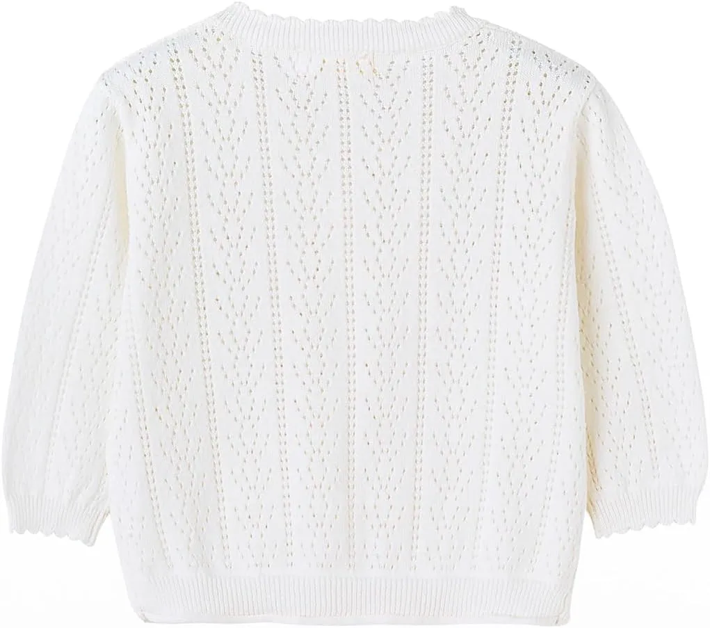 Simplee kids Baby Girl Thin Sweater Solid White Pink Cardigans for Toddler 0-3Years