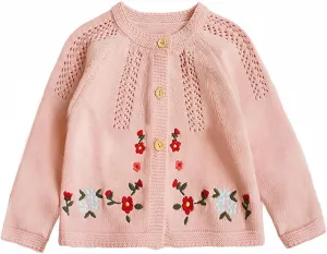 Simplee kids Baby Girl Thin Sweater Solid White Pink Cardigans for Toddler 0-3Years