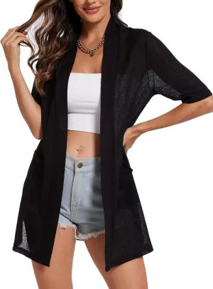Spicy Sandia Women's Short Sleeve Sheer Summer Cardigans Lightweight Open Front Duster with Pockets