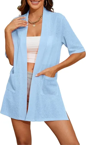 Spicy Sandia Women's Short Sleeve Sheer Summer Cardigans Lightweight Open Front Duster with Pockets