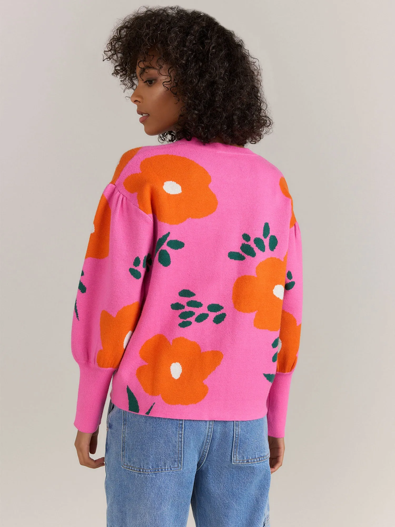 Sugarlips Long Puff Sleeve Floral Pullover - Brands We Love