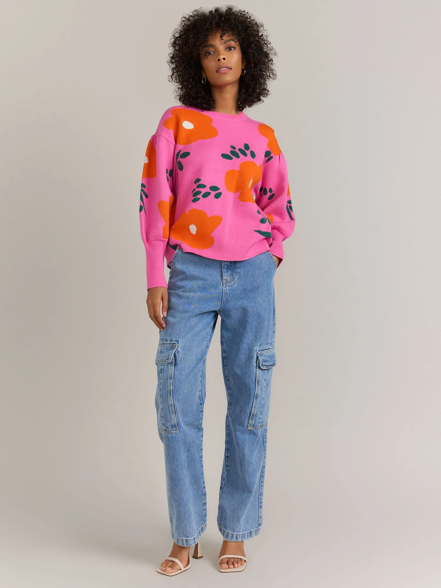 Sugarlips Long Puff Sleeve Floral Pullover - Brands We Love
