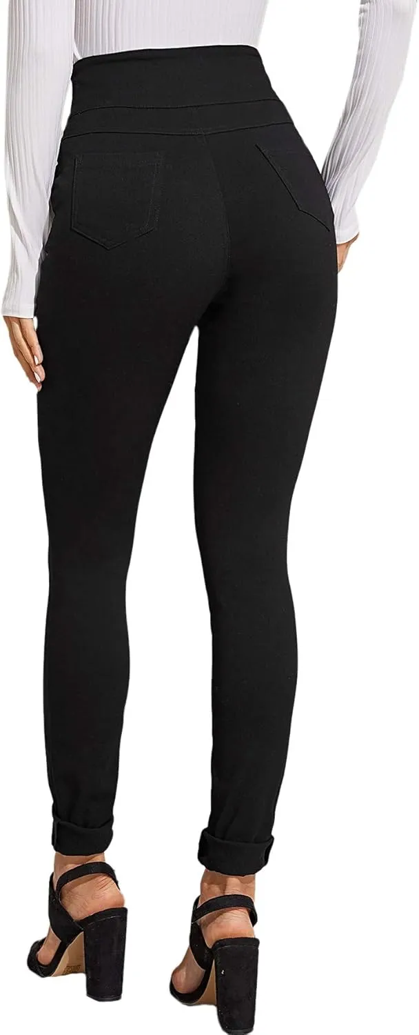 SweatyRocks Women's Basic Leggings Stretchy Slim Elastic High Waist Work Pants