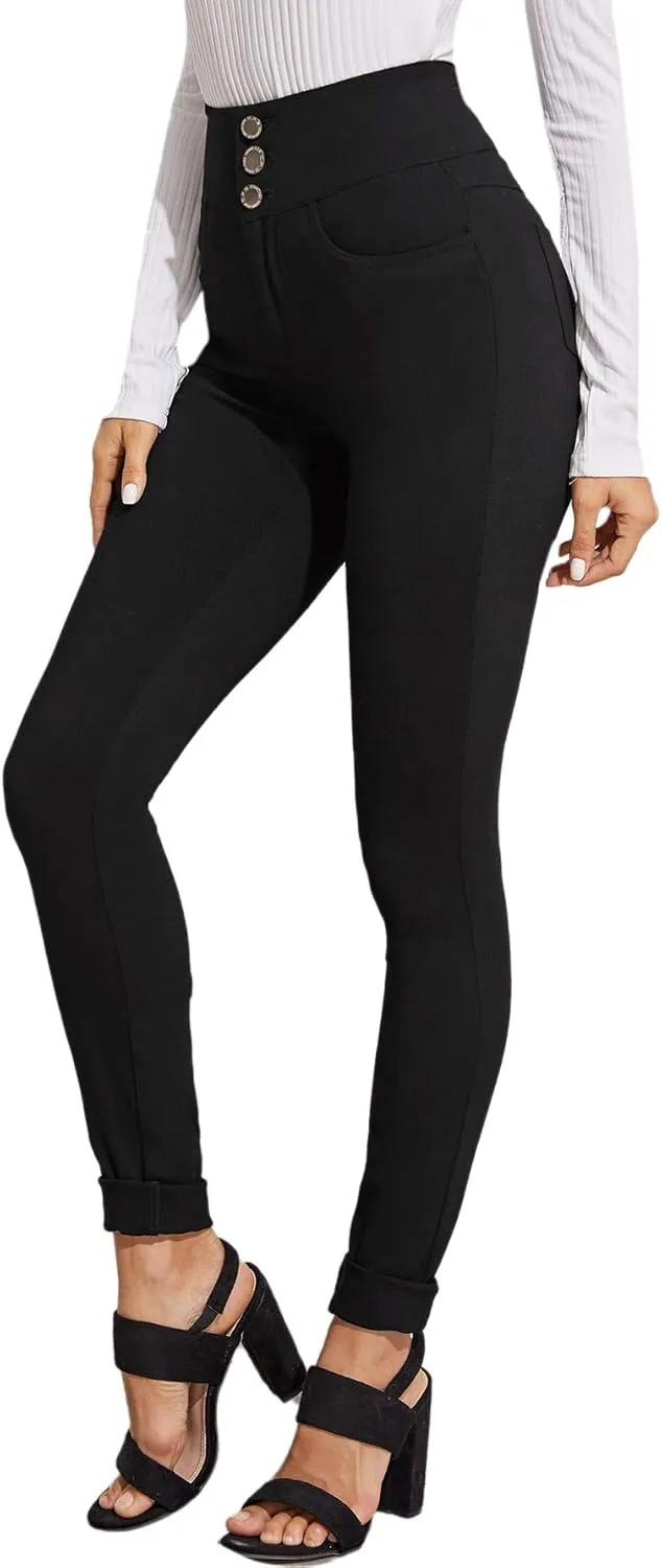 SweatyRocks Women's Basic Leggings Stretchy Slim Elastic High Waist Work Pants