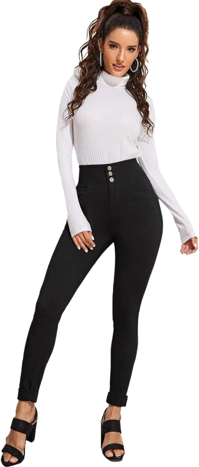 SweatyRocks Women's Basic Leggings Stretchy Slim Elastic High Waist Work Pants