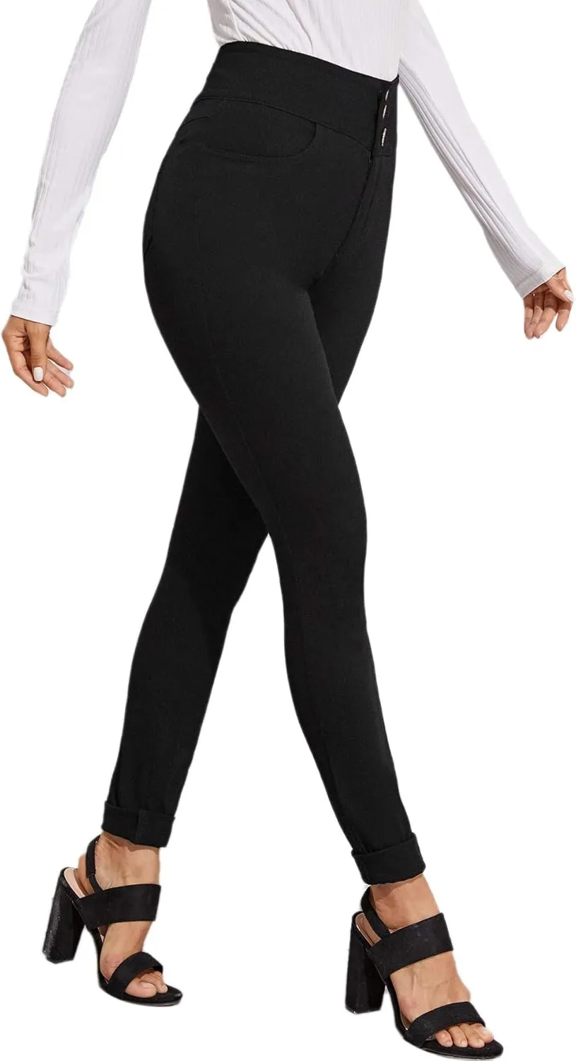 SweatyRocks Women's Basic Leggings Stretchy Slim Elastic High Waist Work Pants