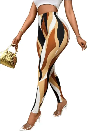 SweatyRocks Women's Casual Printed High Waisted Leggings Slim Fit Stretchy Skinny Pants