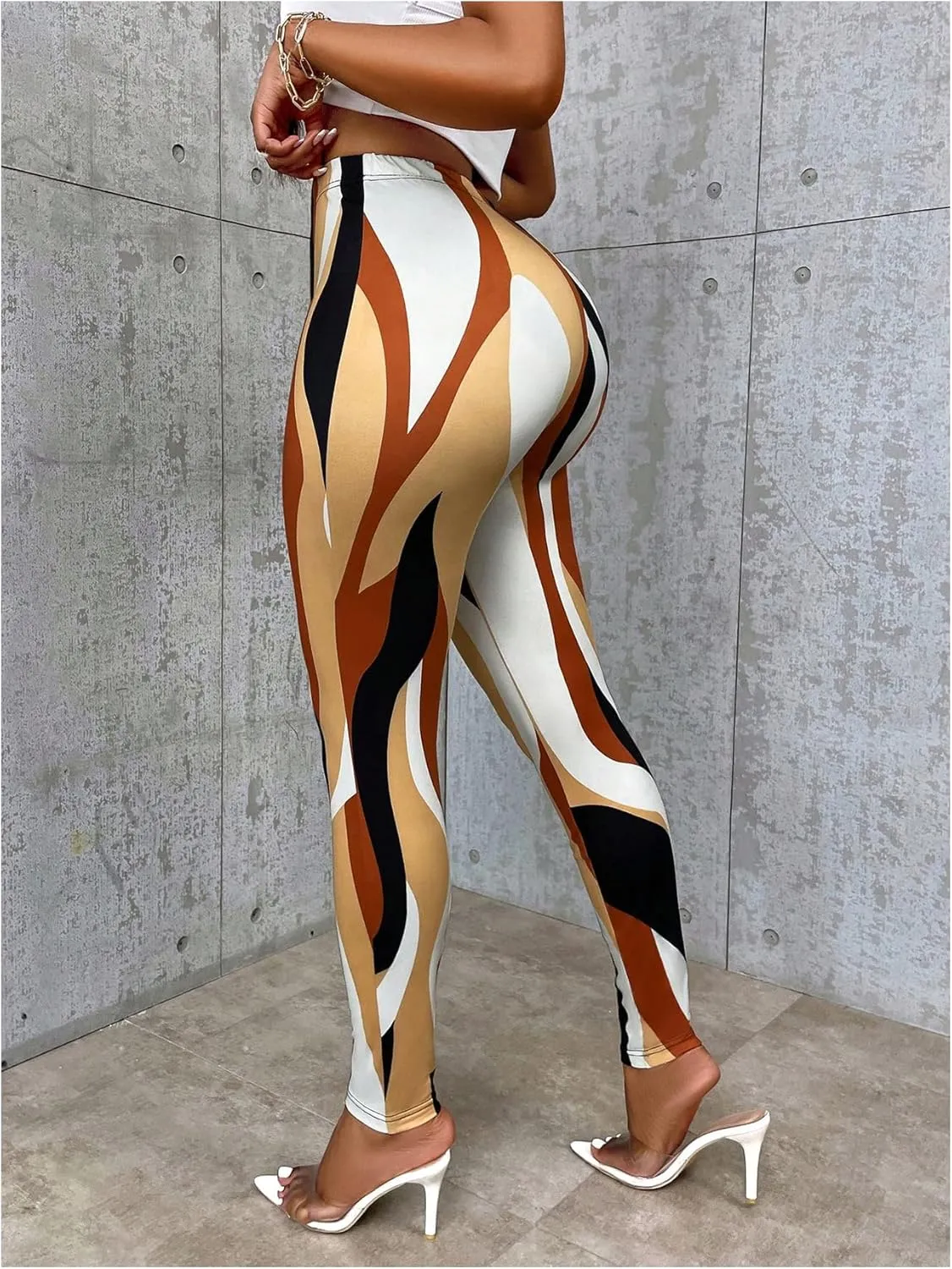 SweatyRocks Women's Casual Printed High Waisted Leggings Slim Fit Stretchy Skinny Pants