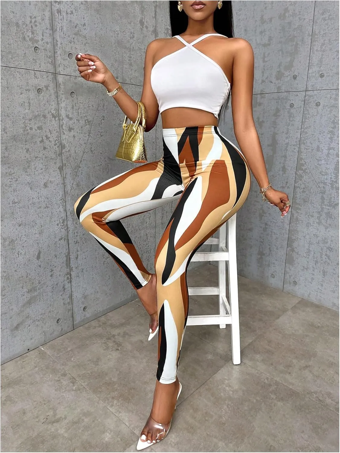 SweatyRocks Women's Casual Printed High Waisted Leggings Slim Fit Stretchy Skinny Pants