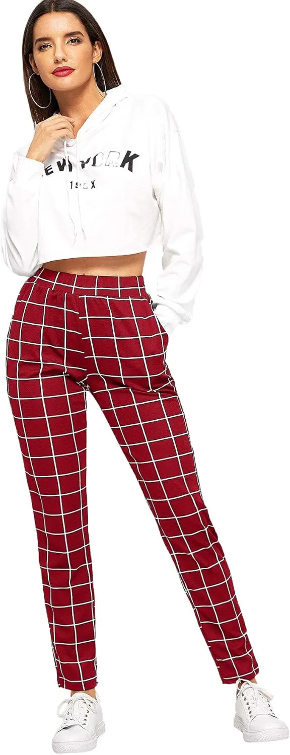 SweatyRocks Women's Pants Casual High Waist Skinny Leggings Stretchy Work Pants