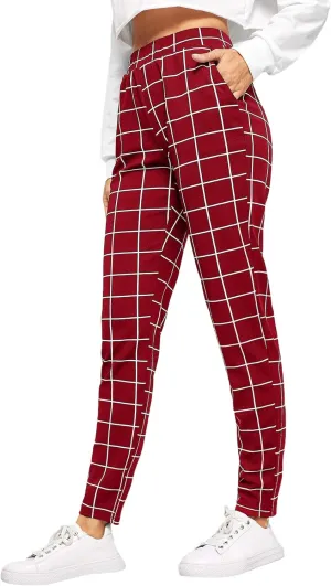 SweatyRocks Women's Pants Casual High Waist Skinny Leggings Stretchy Work Pants