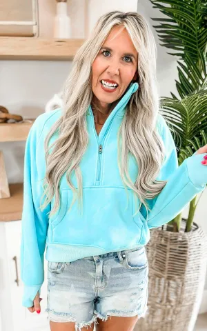 The Ava Sky Blue 1/2 Zip Mock Neck Sweatshirt by Salty Wave*