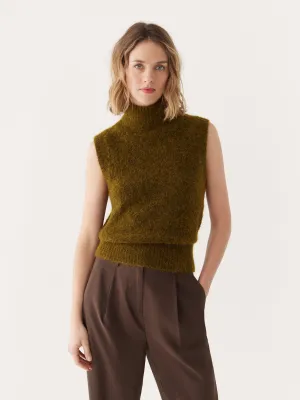 The Boucle Knit Sweater Vest in Khaki Green