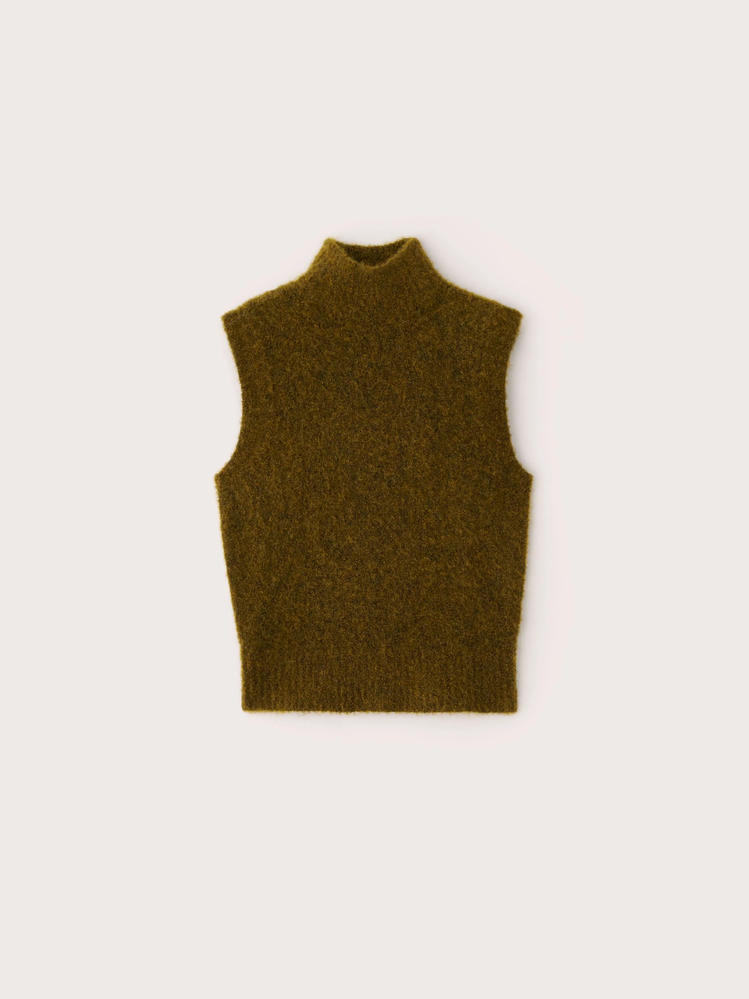 The Boucle Knit Sweater Vest in Khaki Green