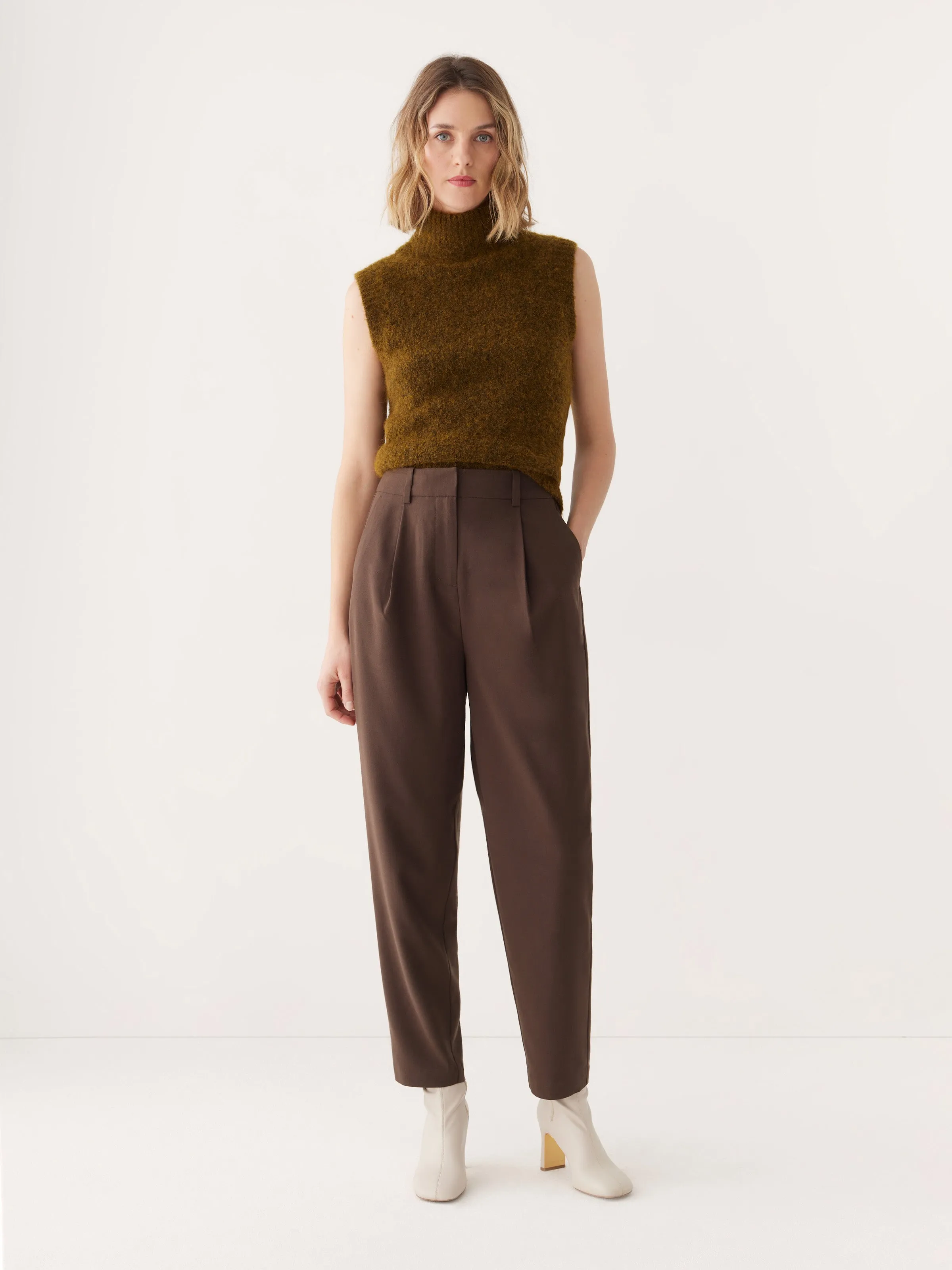 The Boucle Knit Sweater Vest in Khaki Green