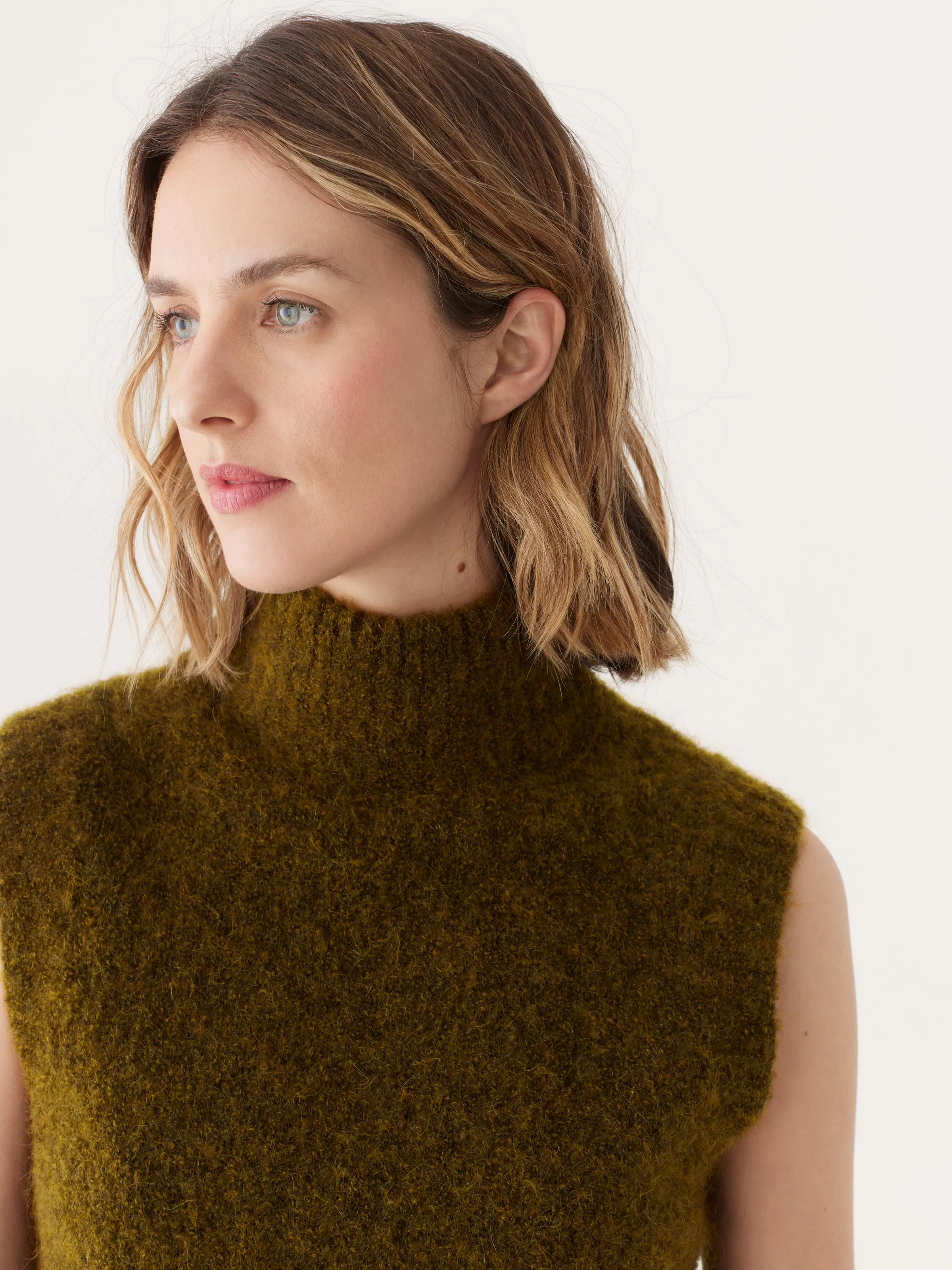 The Boucle Knit Sweater Vest in Khaki Green