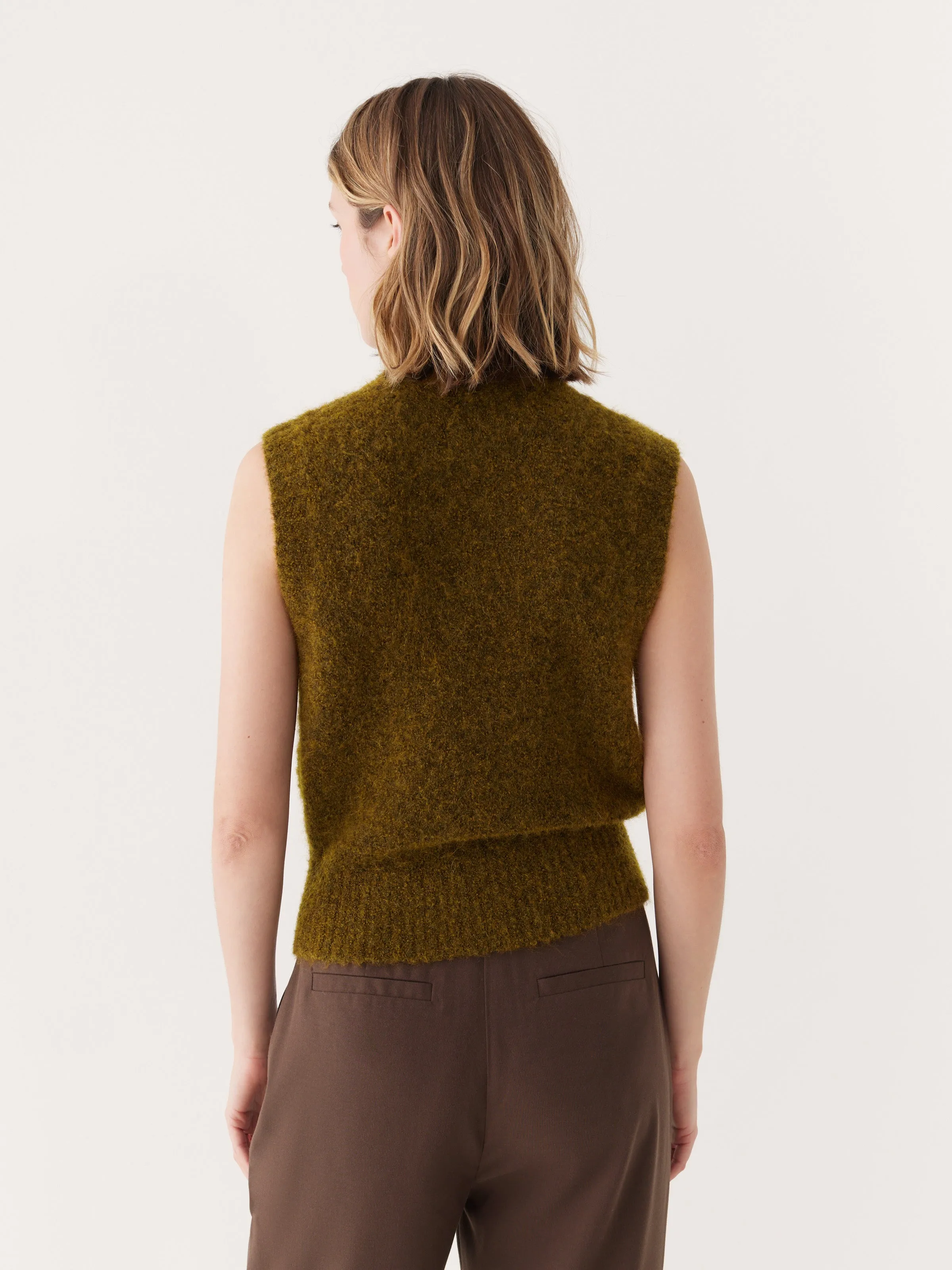 The Boucle Knit Sweater Vest in Khaki Green