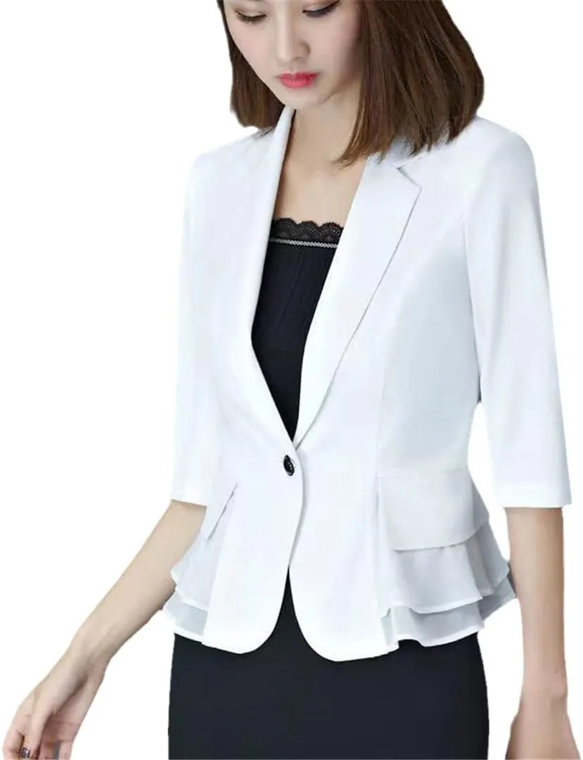 Three Quarter Sleeve Mesh Professional Blazer OL Jacket Women's Short Suit Summer White Coat