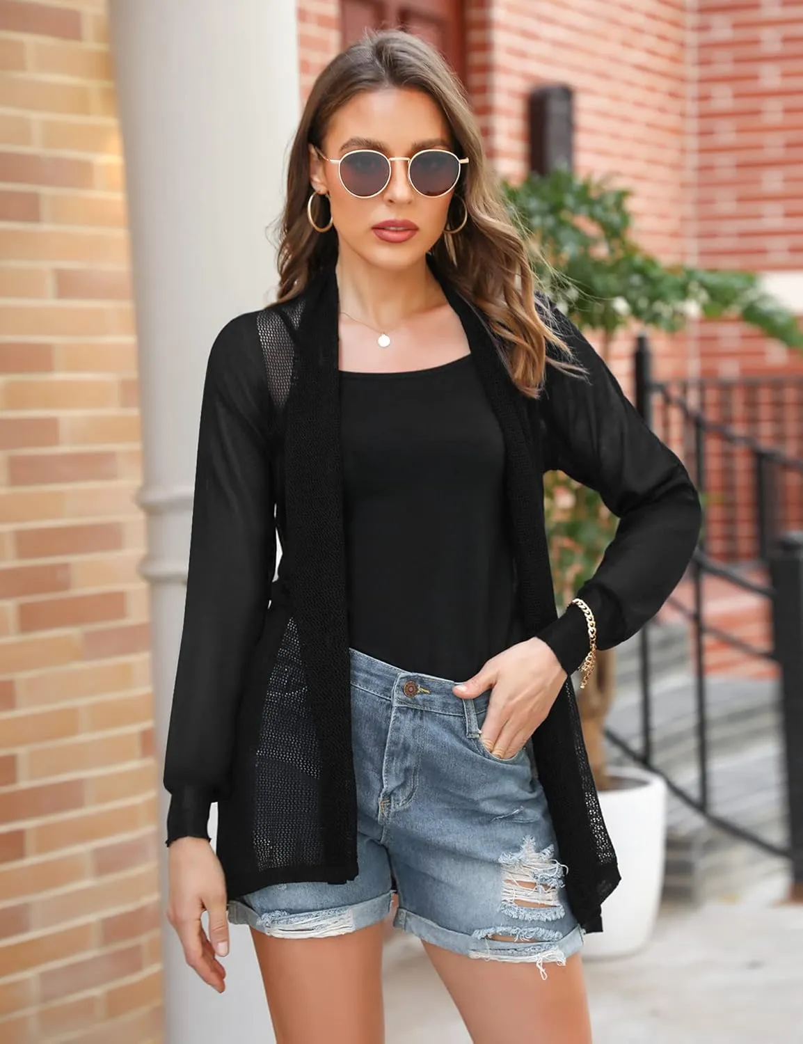 Totatuit Womens Summer Lightweight Sheer Kimono Cardigan Long Sleeve Open Front Knit Sweater Loose Cover Up Casual Blouse Top