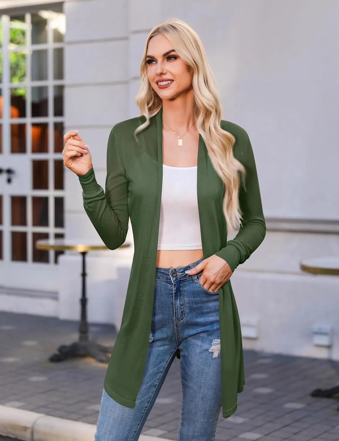 Totatuit Womens Summer Lightweight Sheer Kimono Cardigan Long Sleeve Open Front Knit Sweater Loose Cover Up Casual Blouse Top