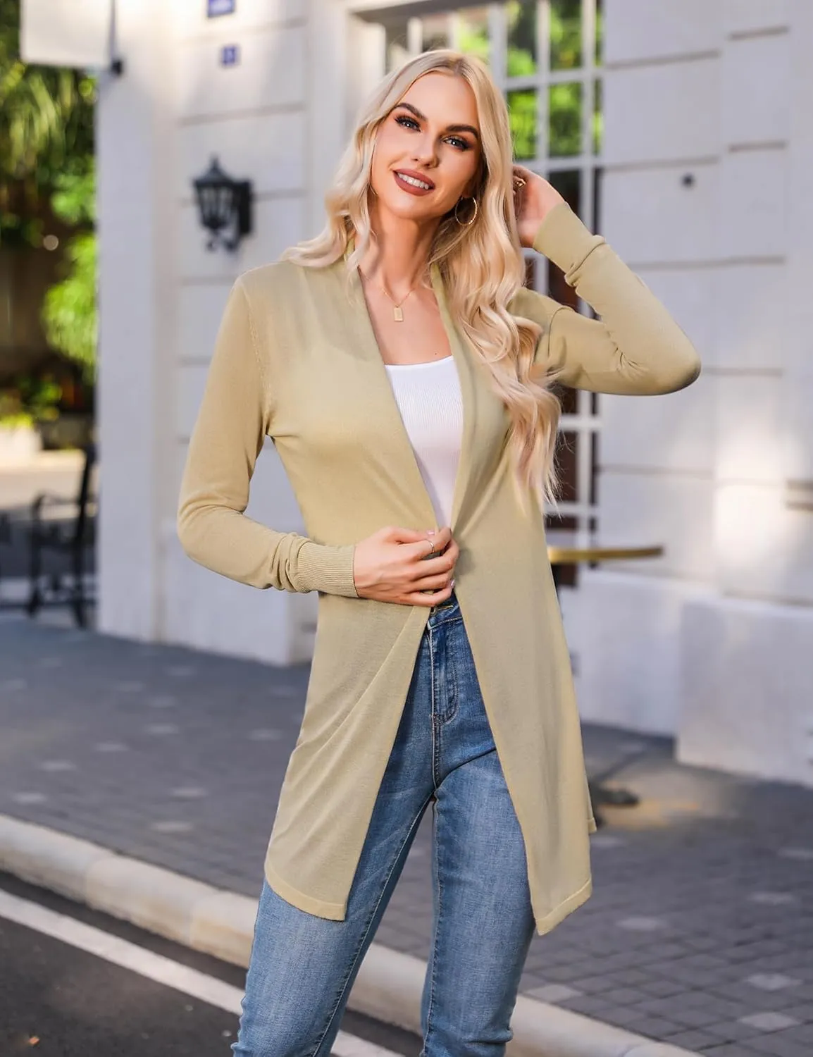 Totatuit Womens Summer Lightweight Sheer Kimono Cardigan Long Sleeve Open Front Knit Sweater Loose Cover Up Casual Blouse Top