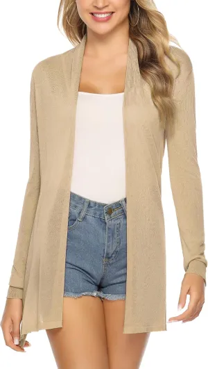 Totatuit Womens Summer Lightweight Sheer Kimono Cardigan Long Sleeve Open Front Knit Sweater Loose Cover Up Casual Blouse Top