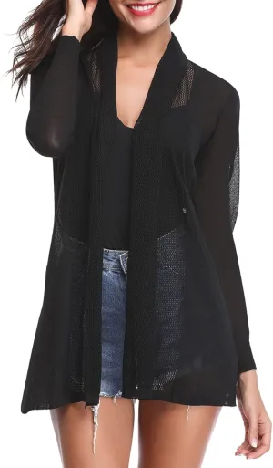 Totatuit Womens Summer Lightweight Sheer Kimono Cardigan Long Sleeve Open Front Knit Sweater Loose Cover Up Casual Blouse Top
