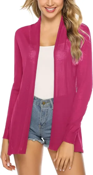 Totatuit Womens Summer Lightweight Sheer Kimono Cardigan Long Sleeve Open Front Knit Sweater Loose Cover Up Casual Blouse Top