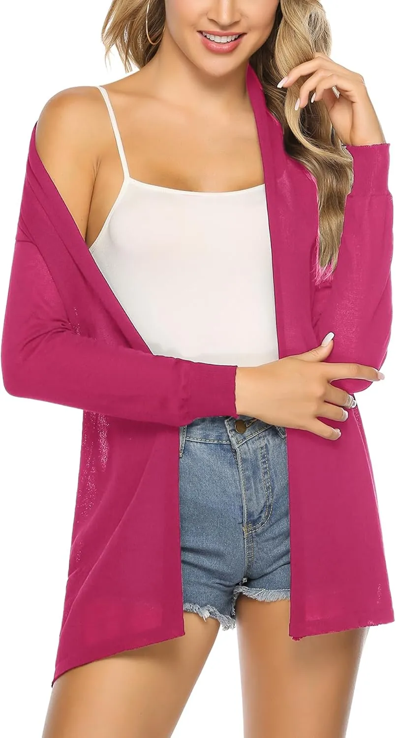 Totatuit Womens Summer Lightweight Sheer Kimono Cardigan Long Sleeve Open Front Knit Sweater Loose Cover Up Casual Blouse Top