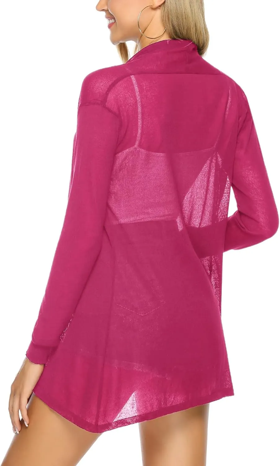Totatuit Womens Summer Lightweight Sheer Kimono Cardigan Long Sleeve Open Front Knit Sweater Loose Cover Up Casual Blouse Top