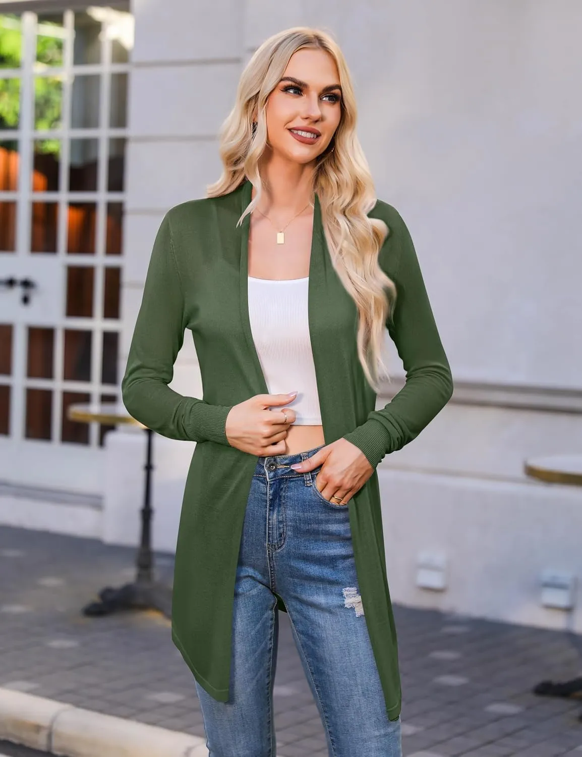 Totatuit Womens Summer Lightweight Sheer Kimono Cardigan Long Sleeve Open Front Knit Sweater Loose Cover Up Casual Blouse Top