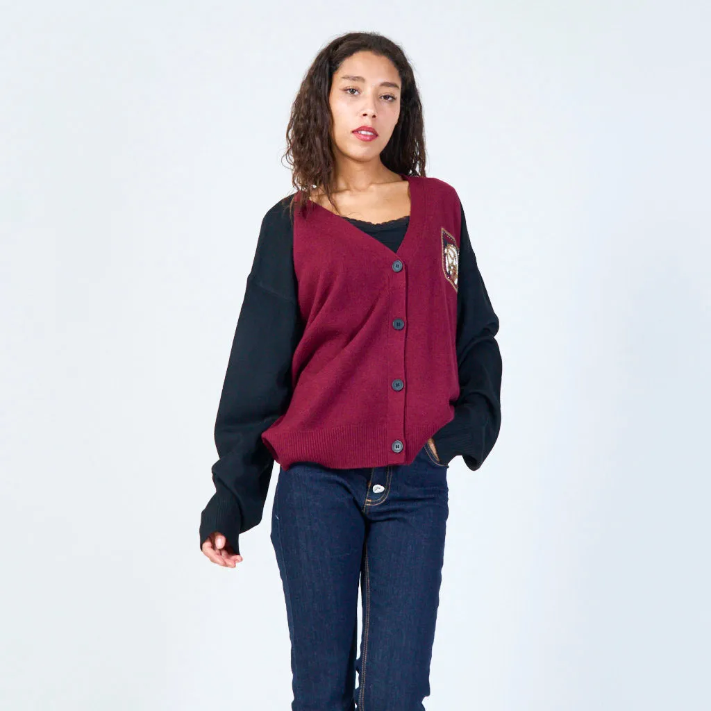 Two-tone v-neck cardigan wholesale
