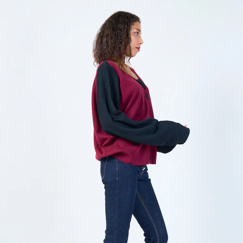 Two-tone v-neck cardigan wholesale