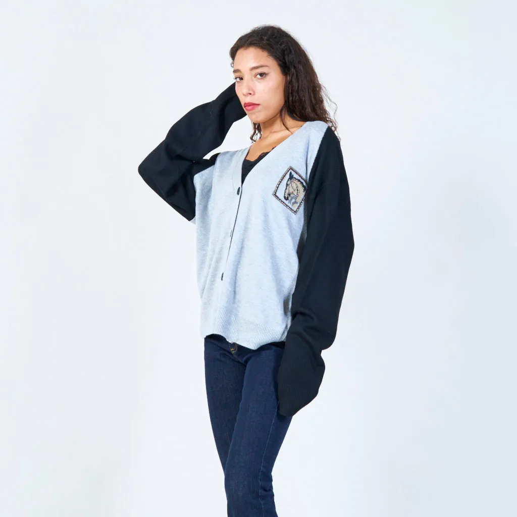 Two-tone v-neck cardigan wholesale
