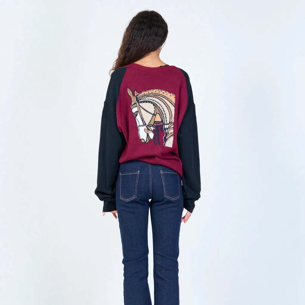 Two-tone v-neck cardigan wholesale