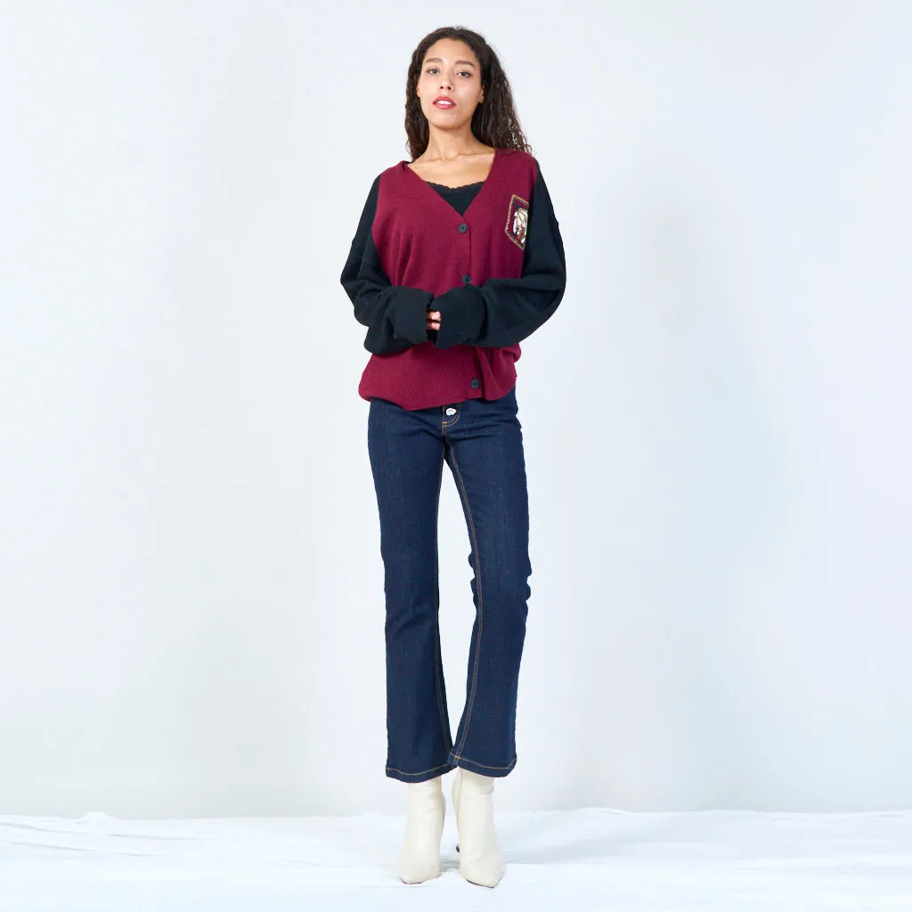 Two-tone v-neck cardigan wholesale
