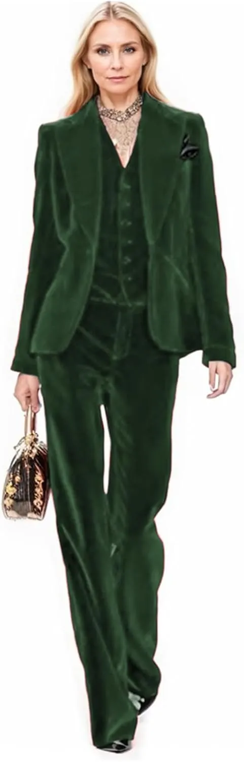 Velvet Suit Women Pant Suits for Women Dressy Womens Suits 3 Piece Set Business Blazers for Work Professional