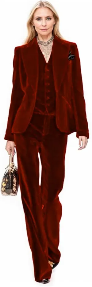 Velvet Suit Women Pant Suits for Women Dressy Womens Suits 3 Piece Set Business Blazers for Work Professional