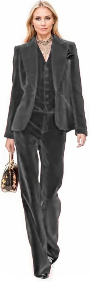 Velvet Suit Women Pant Suits for Women Dressy Womens Suits 3 Piece Set Business Blazers for Work Professional