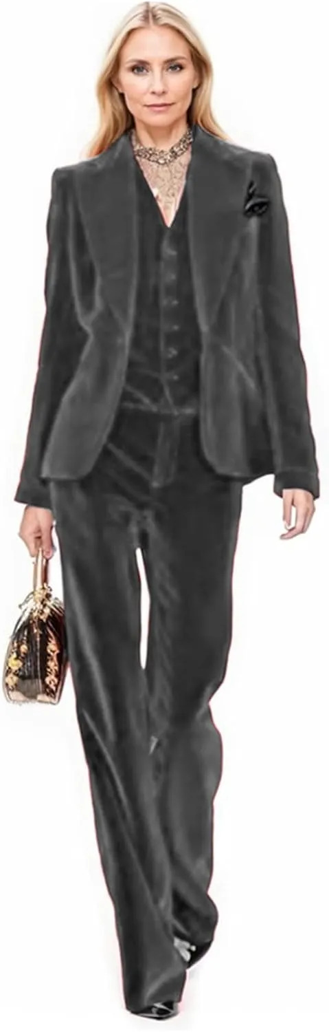 Velvet Suit Women Pant Suits for Women Dressy Womens Suits 3 Piece Set Business Blazers for Work Professional