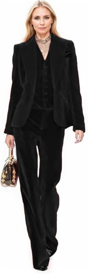 Velvet Suit Women Pant Suits for Women Dressy Womens Suits 3 Piece Set Business Blazers for Work Professional