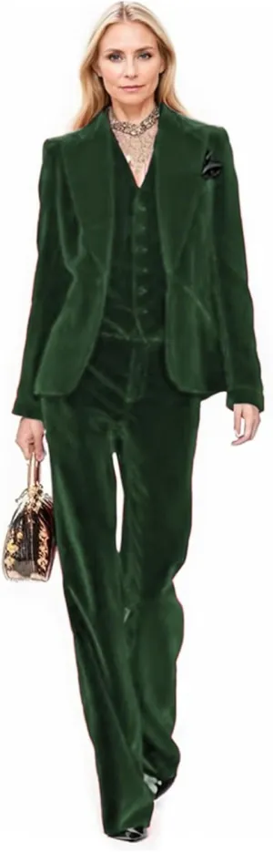 Velvet Suit Women Pant Suits for Women Dressy Womens Suits 3 Piece Set Business Blazers for Work Professional